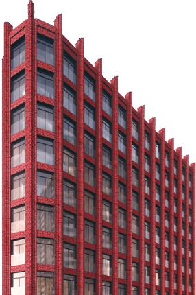 красное здание со множеством стёкол